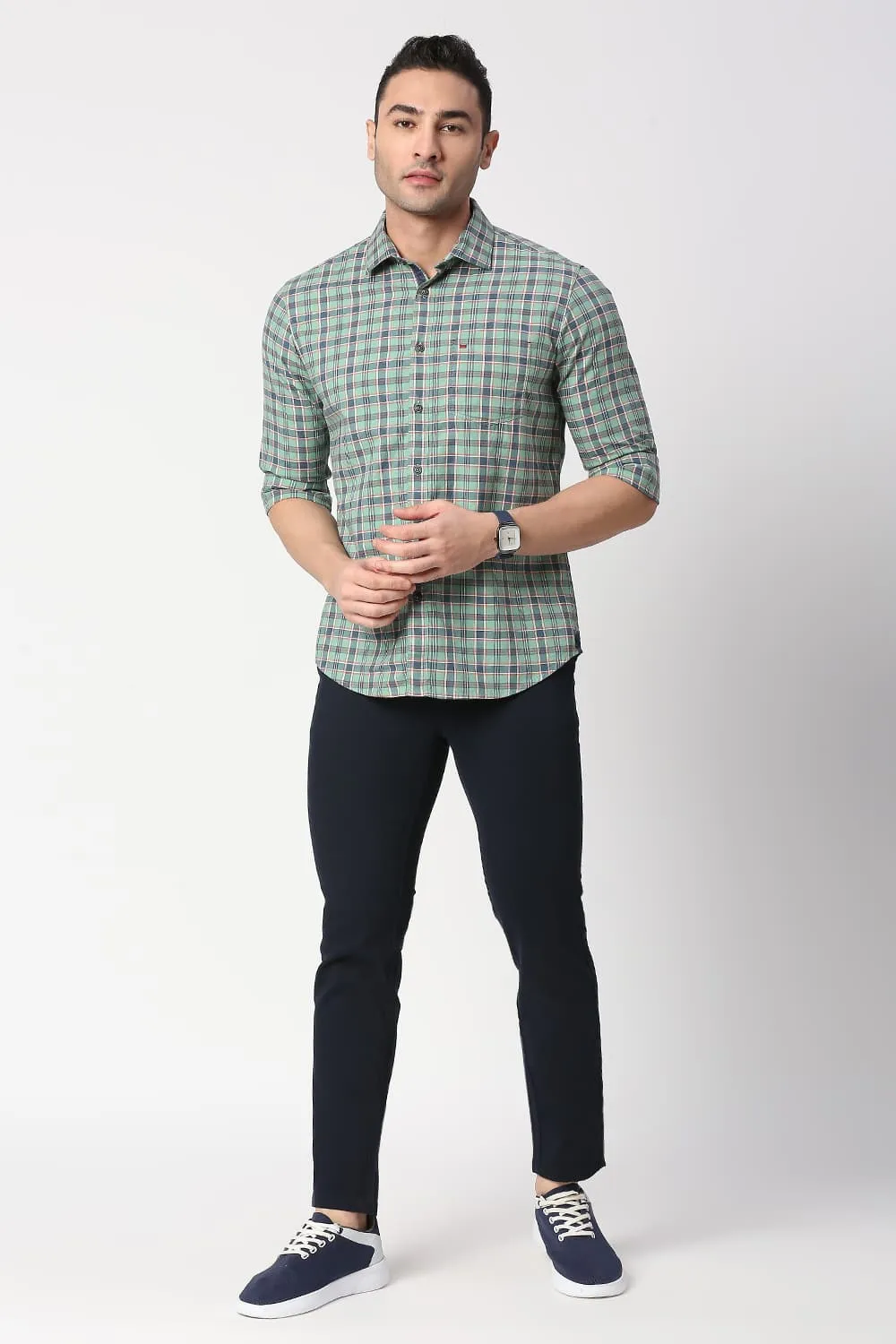 Slim Fit Cotton Oxford Checks Shirt