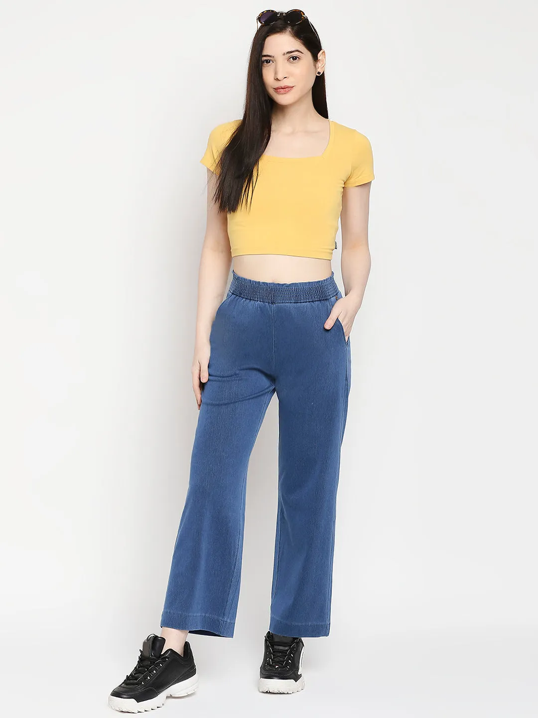 Spykar Ice Blue Cotton Regular Fit Trackpant For Women