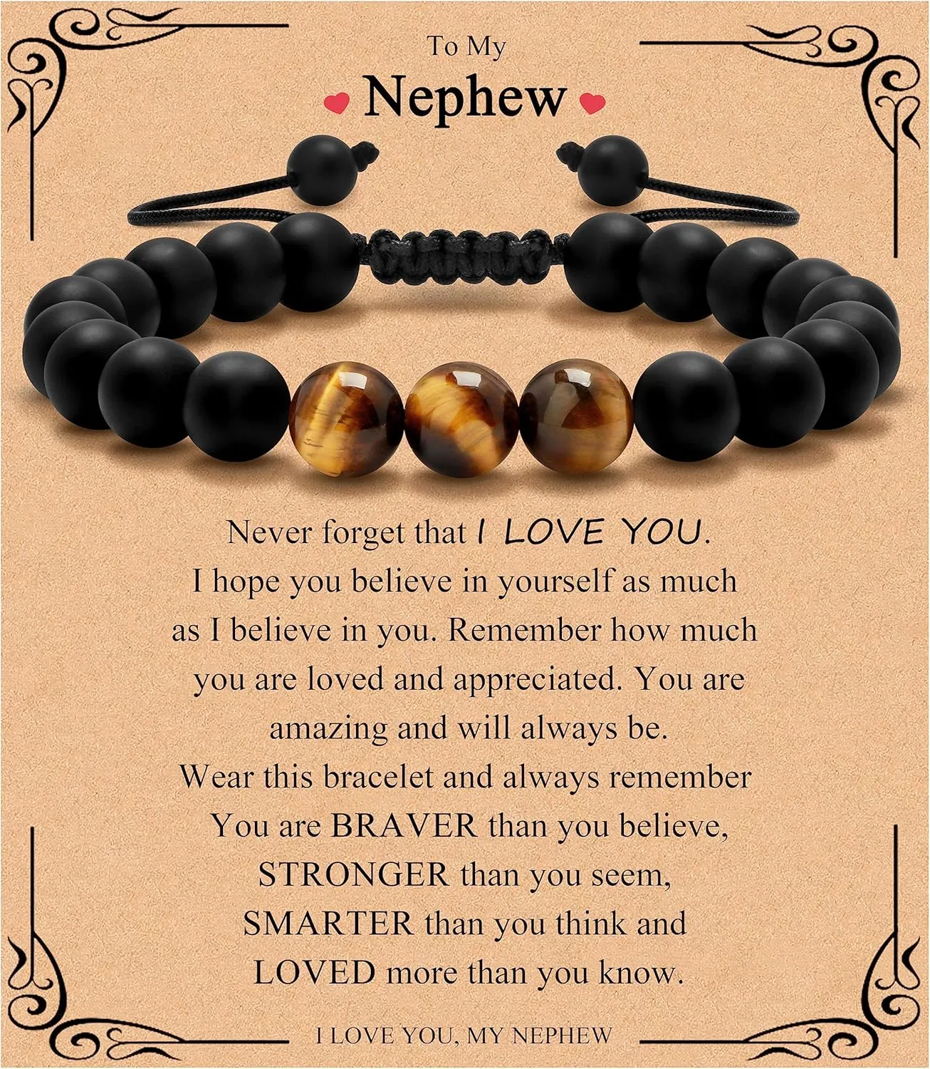 To Mens Gifts Bracelet for Dad Son My Man Boyfriend Husband Brother Grandson Grandpa Bonus Dad Nephew Uncle Birthday Father's Day Anniversary Graduation Christmas Gifts for Him Tiger Eye Mens Bracelet