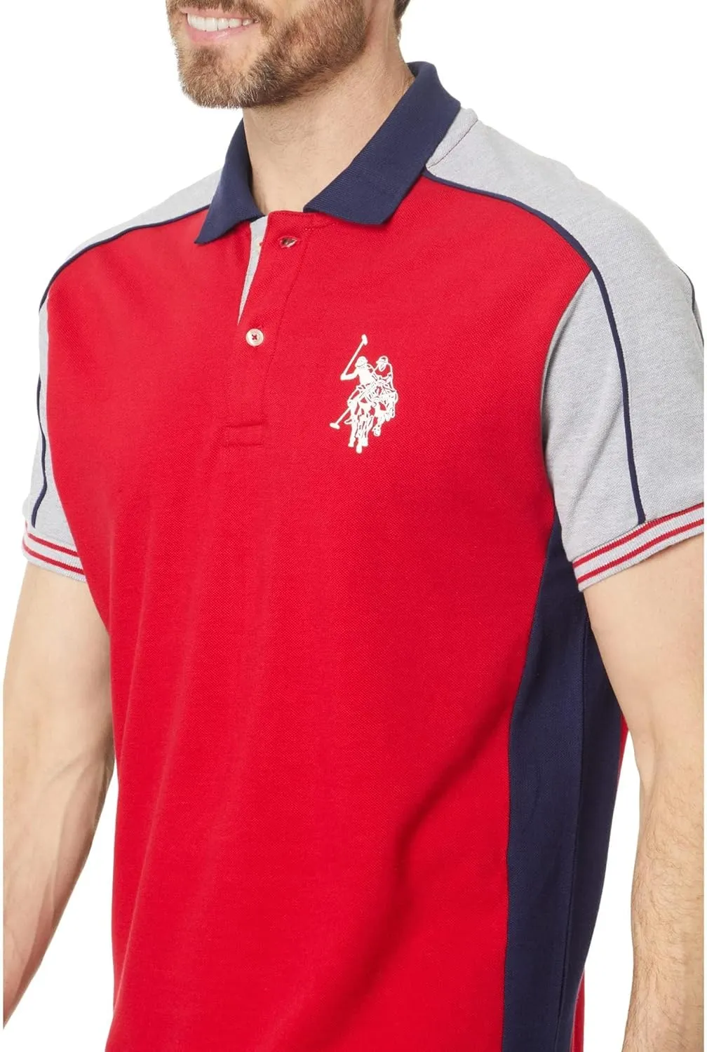 U.S. Polo Assn. Men's Slim Fit Short Sleeve Double Collar Pique Knit Polo Shirt