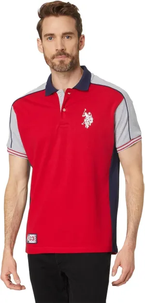 U.S. Polo Assn. Men's Slim Fit Short Sleeve Double Collar Pique Knit Polo Shirt
