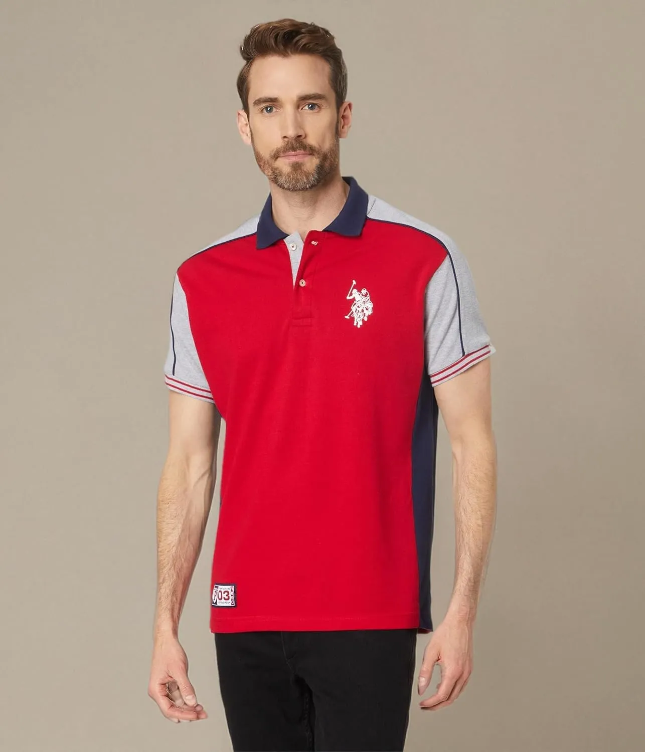 U.S. Polo Assn. Men's Slim Fit Short Sleeve Double Collar Pique Knit Polo Shirt