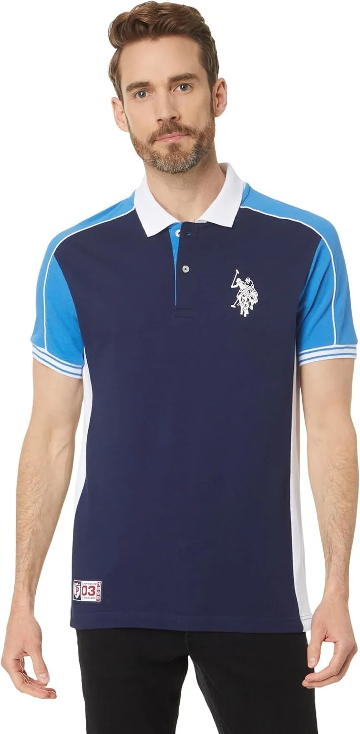 U.S. Polo Assn. Men's Slim Fit Short Sleeve Double Collar Pique Knit Polo Shirt