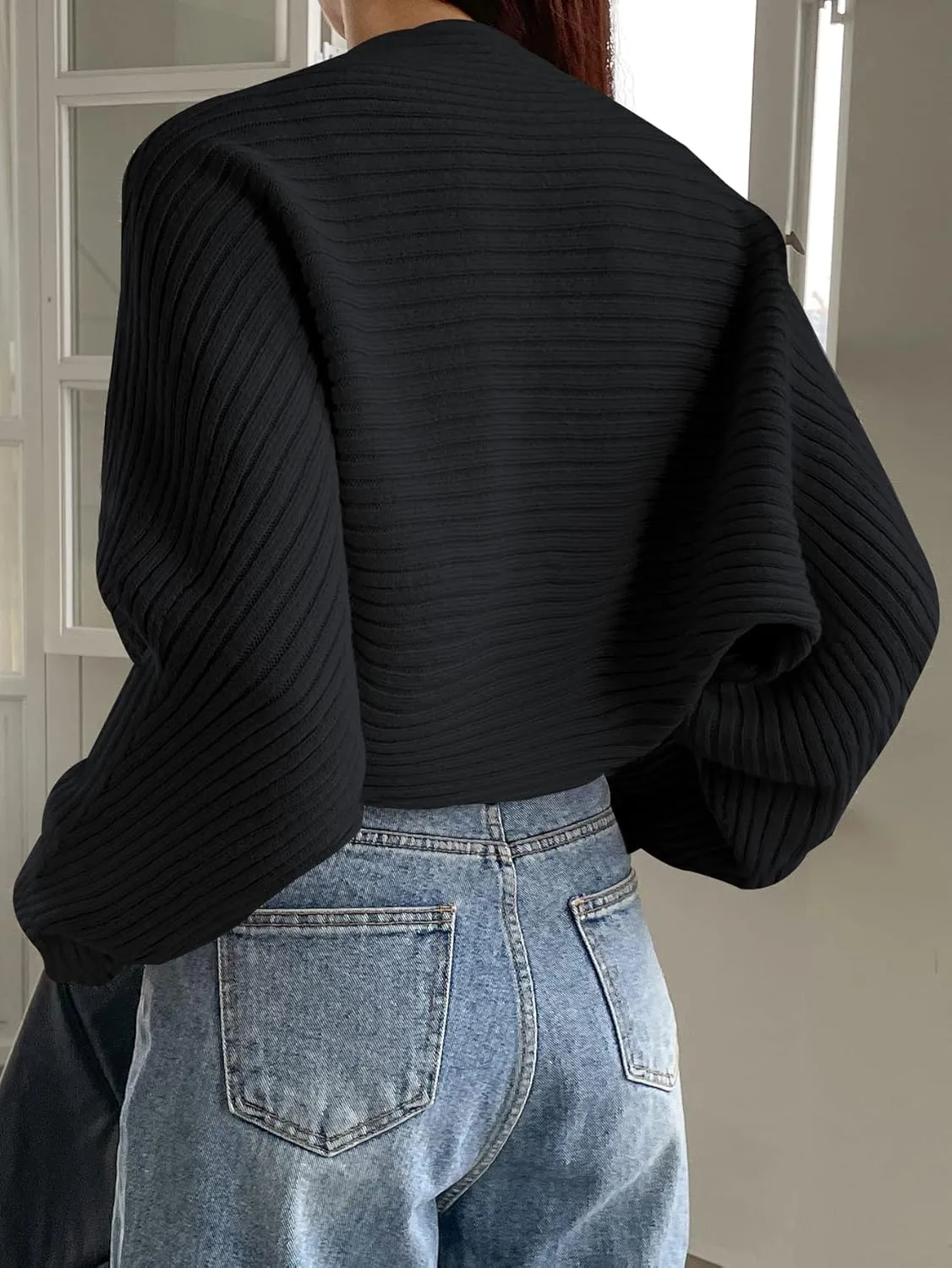 Verdusa Women's Long Sleeve Open Front Knitted Crop Cardigan Sweater Shrug