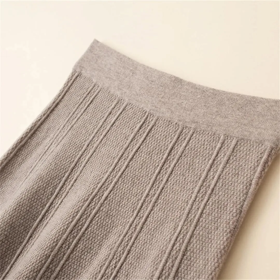 Women High Waist Knit Umbrella Skirt Wool Solid Elastic A-Line Office Lady Skirts