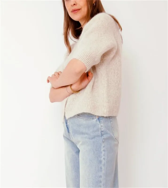 Women Knitted Crop Cardigan Shirt Short Sleeve Button Down Ribbed Knit Crop Top Y2k Girls Outwear Top Tee Shirt