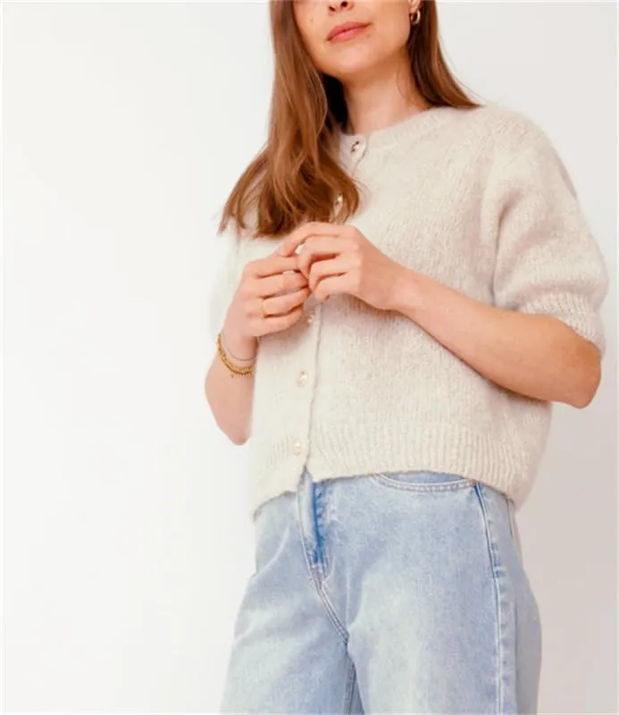 Women Knitted Crop Cardigan Shirt Short Sleeve Button Down Ribbed Knit Crop Top Y2k Girls Outwear Top Tee Shirt