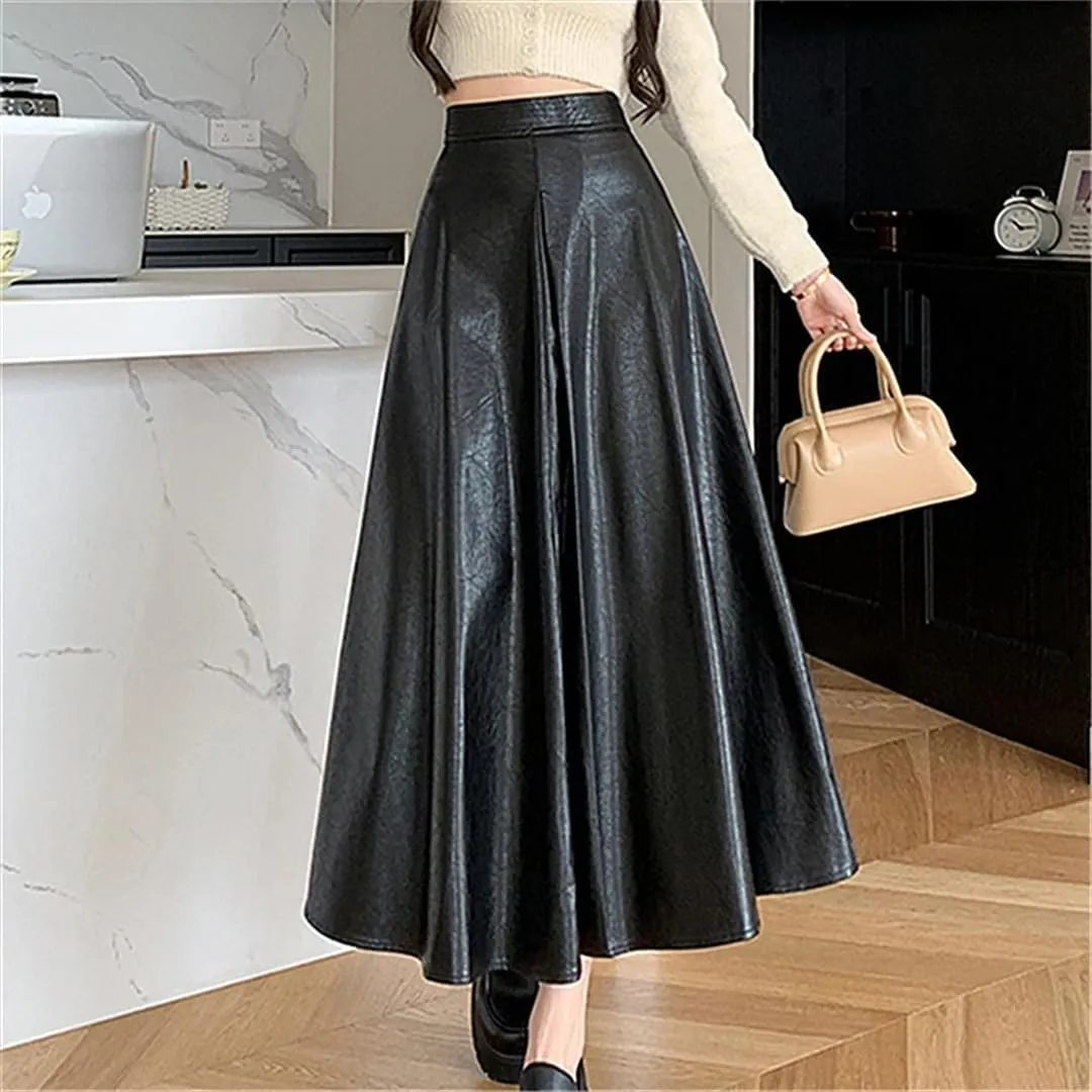 Women's A-Line Umbrella Skirts Elegant High Waist Solid Color Office Lady Casual Long Skirts