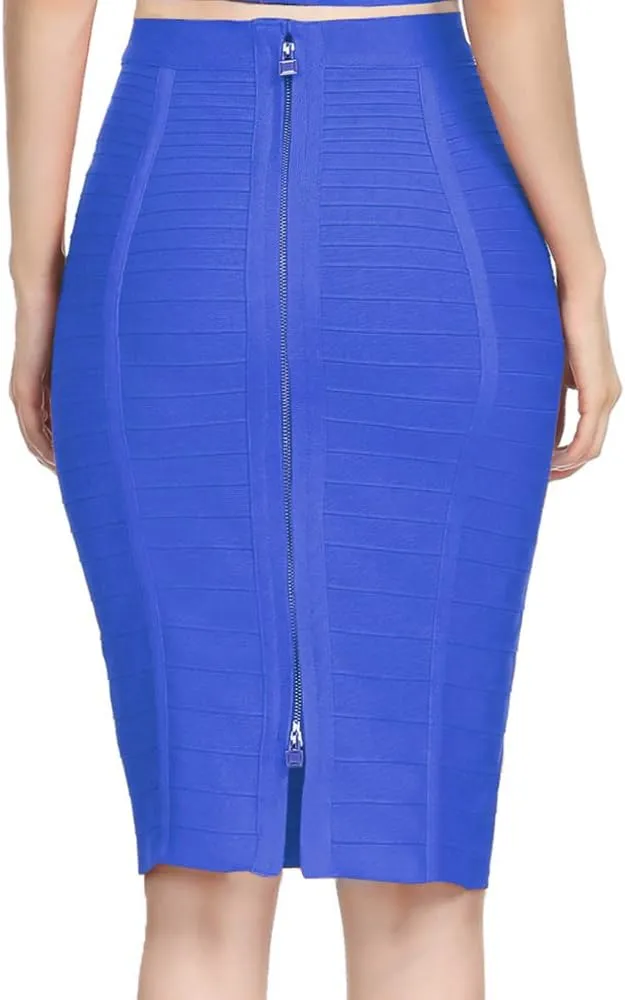 Women's High Waist Knee Length Stripe Bandage Pencil Skirt
