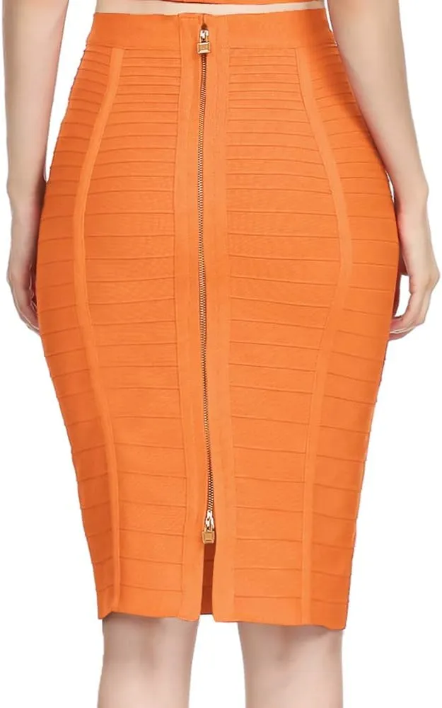 Women's High Waist Knee Length Stripe Bandage Pencil Skirt