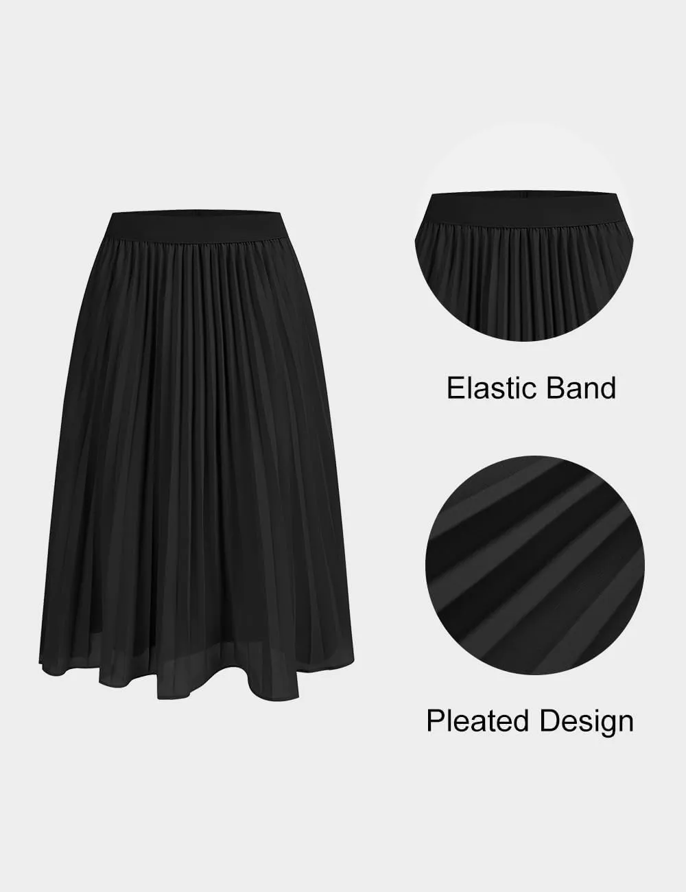 Women's Midi Skirt Elastic High Waist Pleated Skirt Knee Length Swing A-Line Casual Flowy Skirts 2025