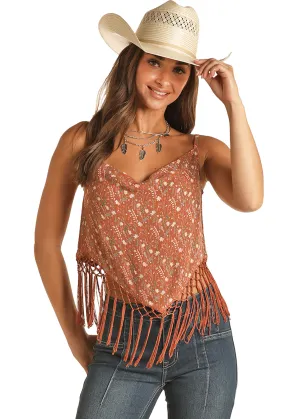 Women's Rock & Roll Floral Fringe Tank Top