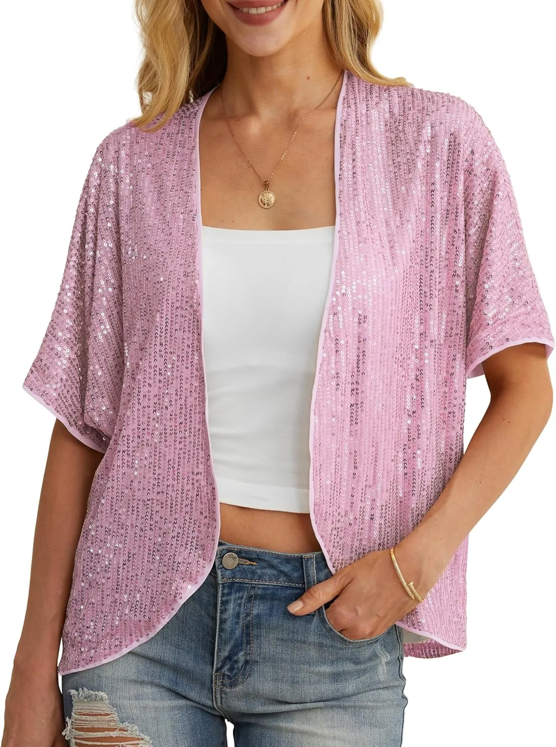 Women's Sequin Sparkle Lightweight Cardigan Casual Party Clubwear Cover Up Glitter Sequin Cardigan