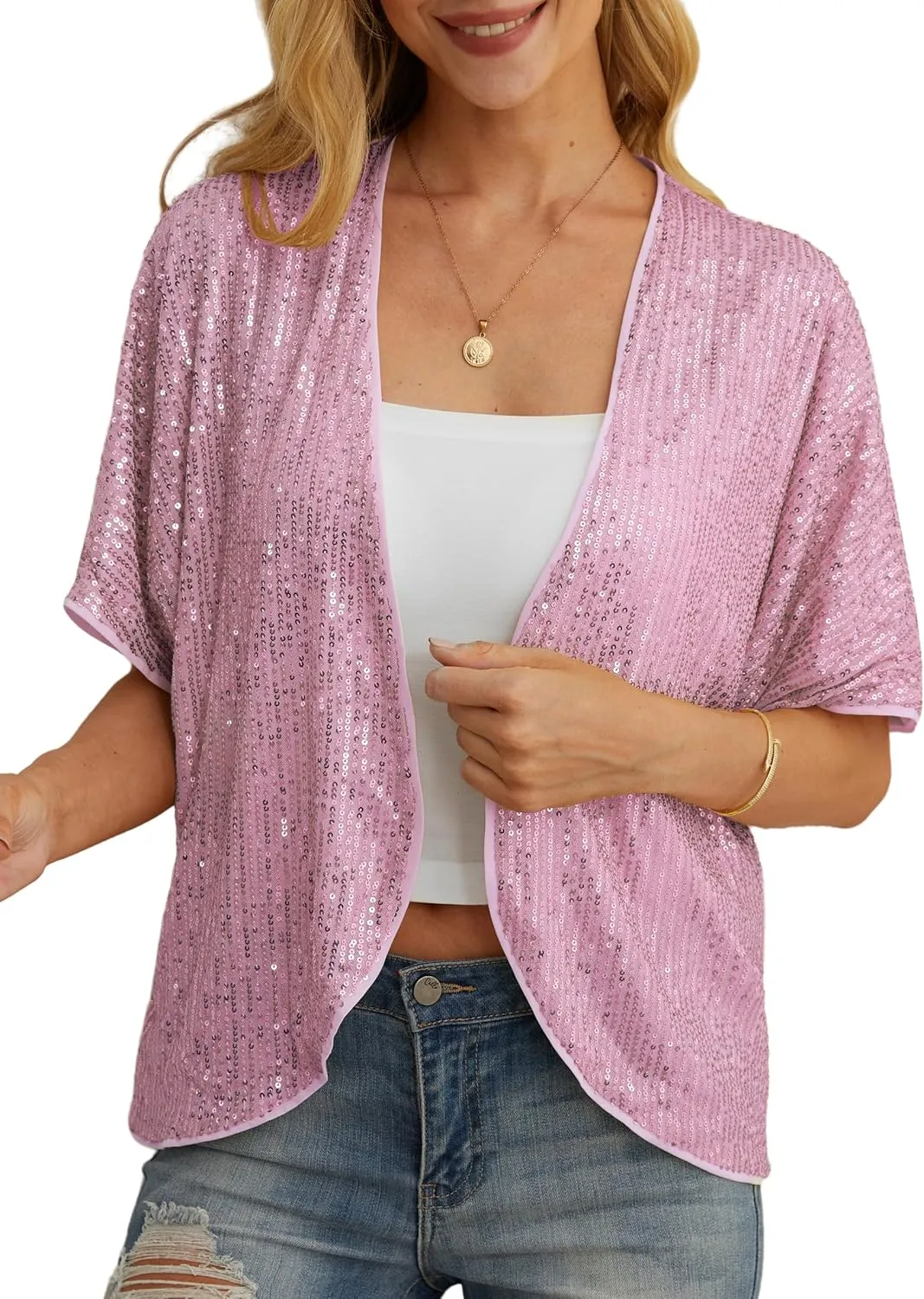 Women's Sequin Sparkle Lightweight Cardigan Casual Party Clubwear Cover Up Glitter Sequin Cardigan