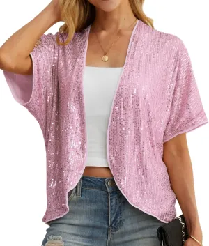 Women's Sequin Sparkle Lightweight Cardigan Casual Party Clubwear Cover Up Glitter Sequin Cardigan