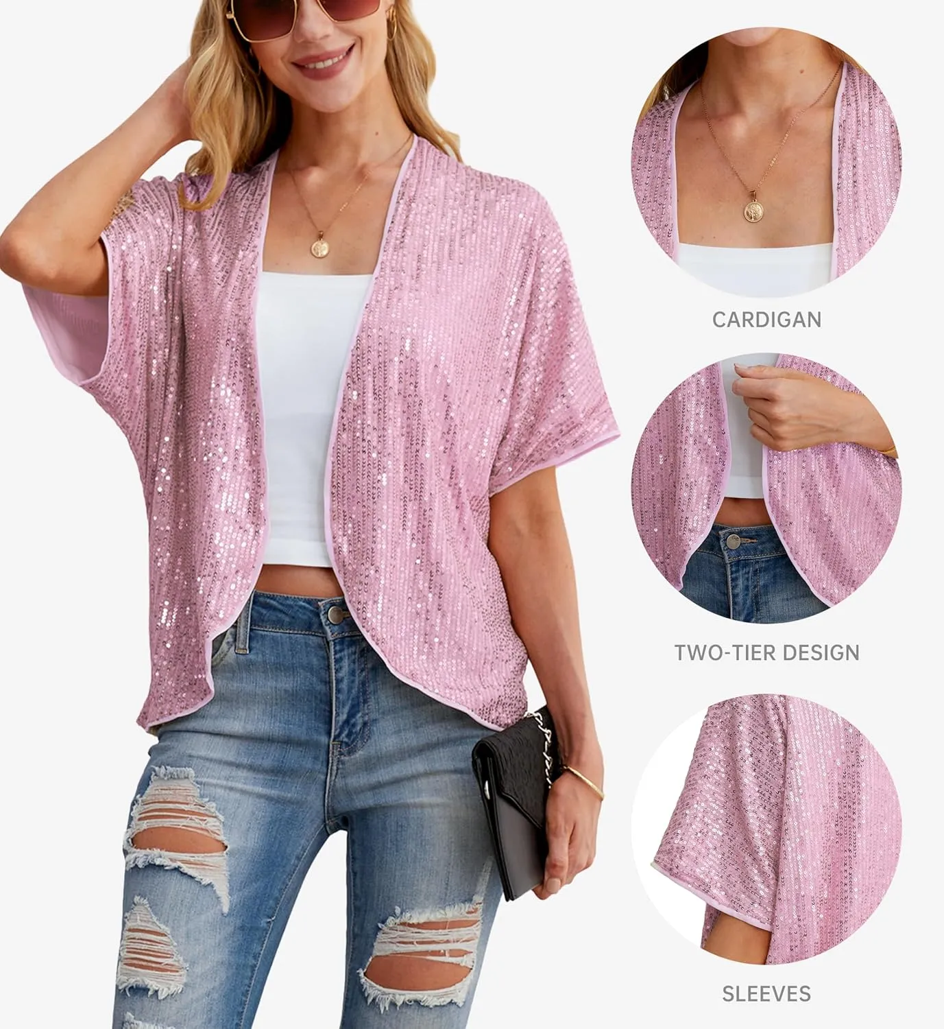 Women's Sequin Sparkle Lightweight Cardigan Casual Party Clubwear Cover Up Glitter Sequin Cardigan