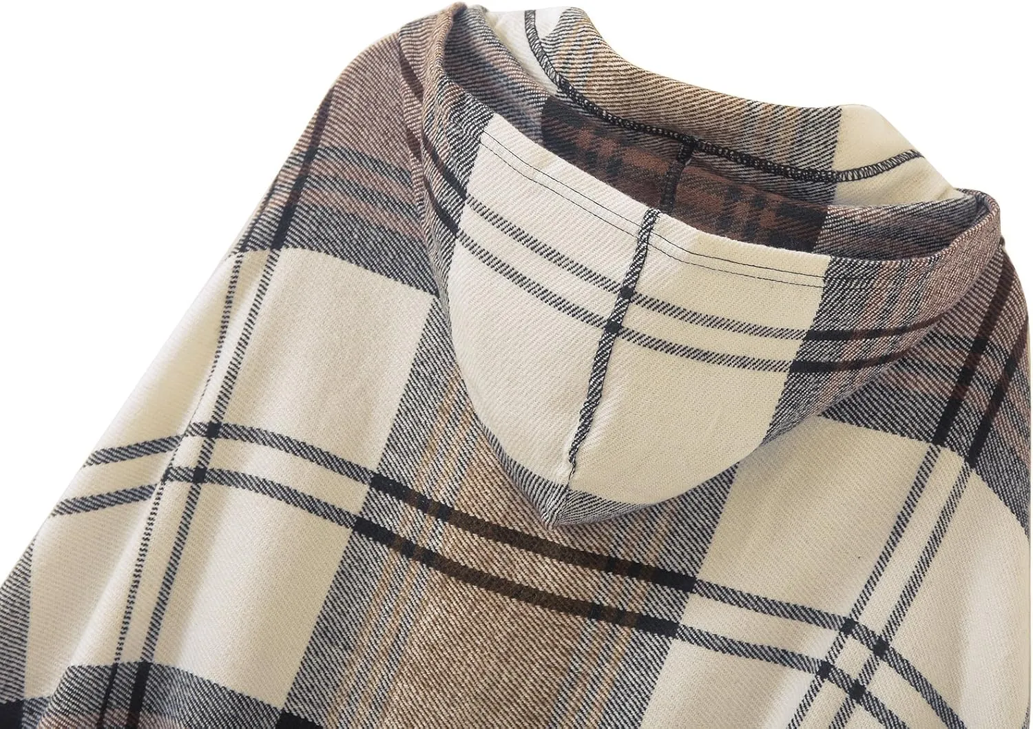 Women's Vintage Plaid Knitted Tassel Poncho Shawl Cape Button Cardigan